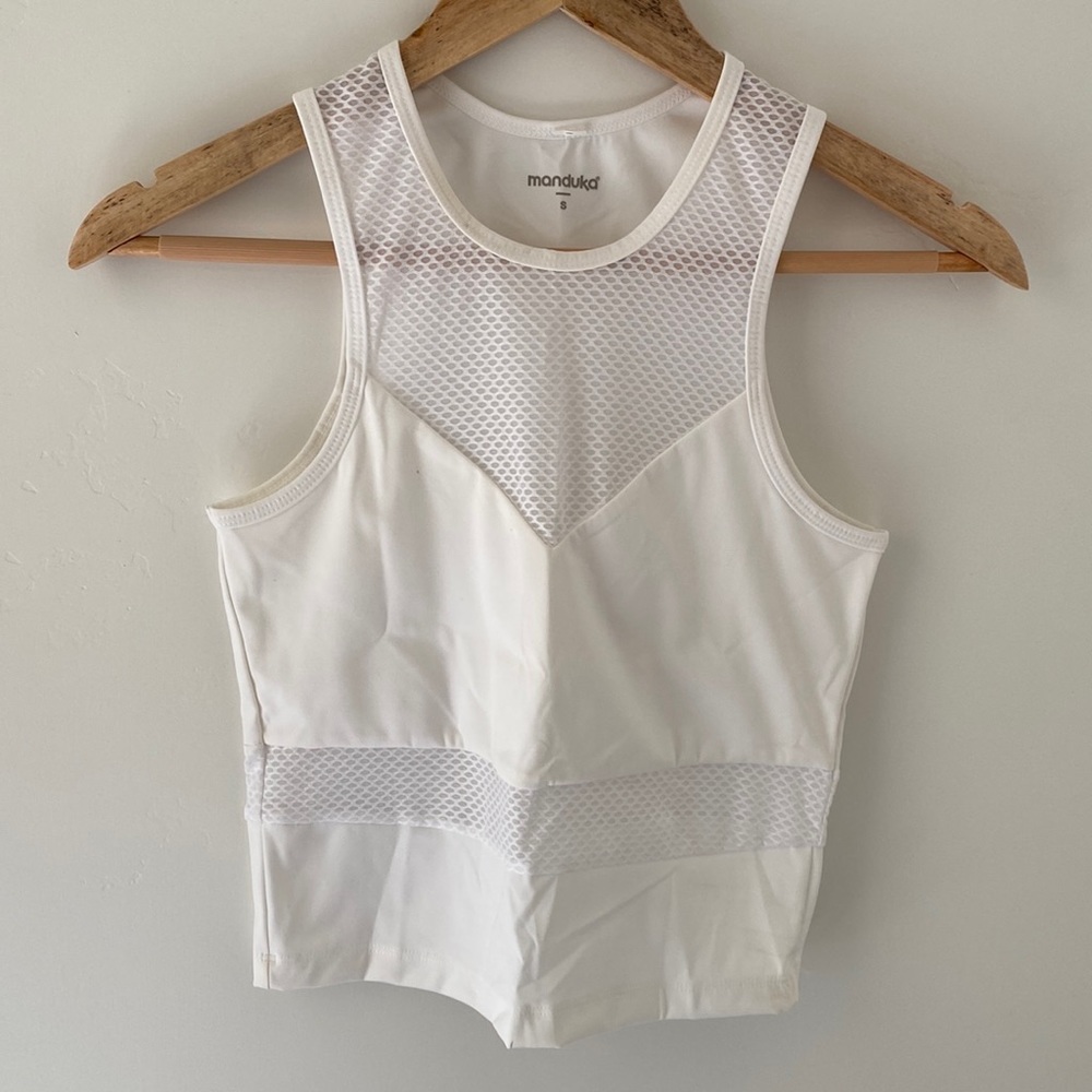 Manduka Crop White Mesh Tank